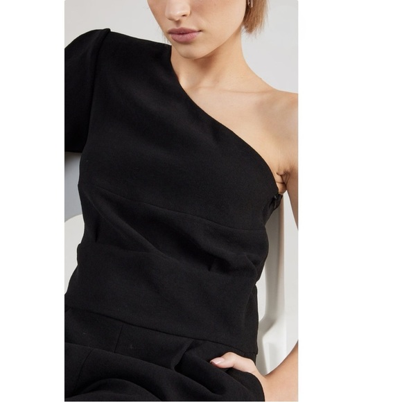 IRO Harabel Wool One Shoulder Puff Sleeve Belt Tailored Pleated Jumper Jumpsuit - Picture 10 of 15